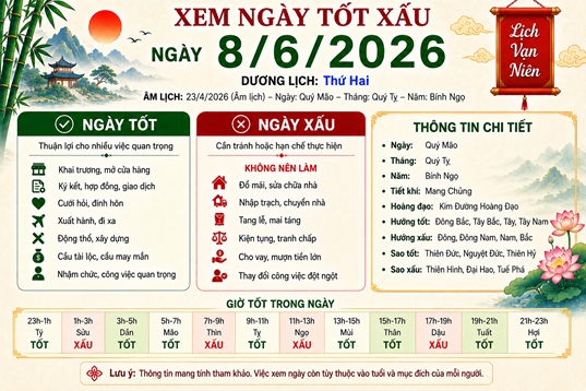 Xem tử vi ngày 8-6-2026 thứ 2 của 12 con giáp chi tiết nhất